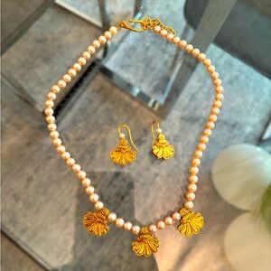 Vintage 90s CVM Glass Pearl & Shell Medallions Set